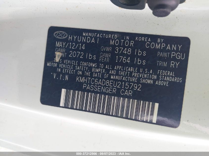 2014 HYUNDAI VELOSTER - KMHTC6AD8EU215792