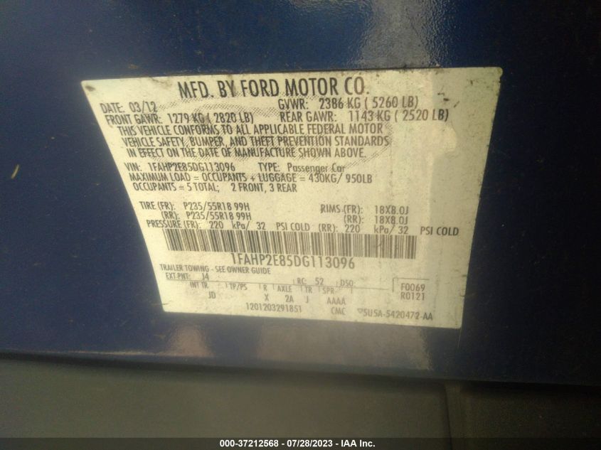 2013 FORD TAURUS SEL - 1FAHP2E85DG113096
