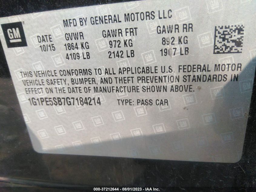 2016 CHEVROLET CRUZE LIMITED LT - 1G1PE5SB7G7184214