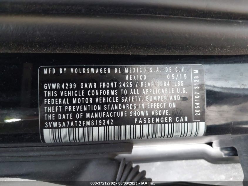 2015 VOLKSWAGEN BEETLE CONVERTIBLE 2.0L TDI W/SOUND/NAV 3VW5A7AT2FM819342