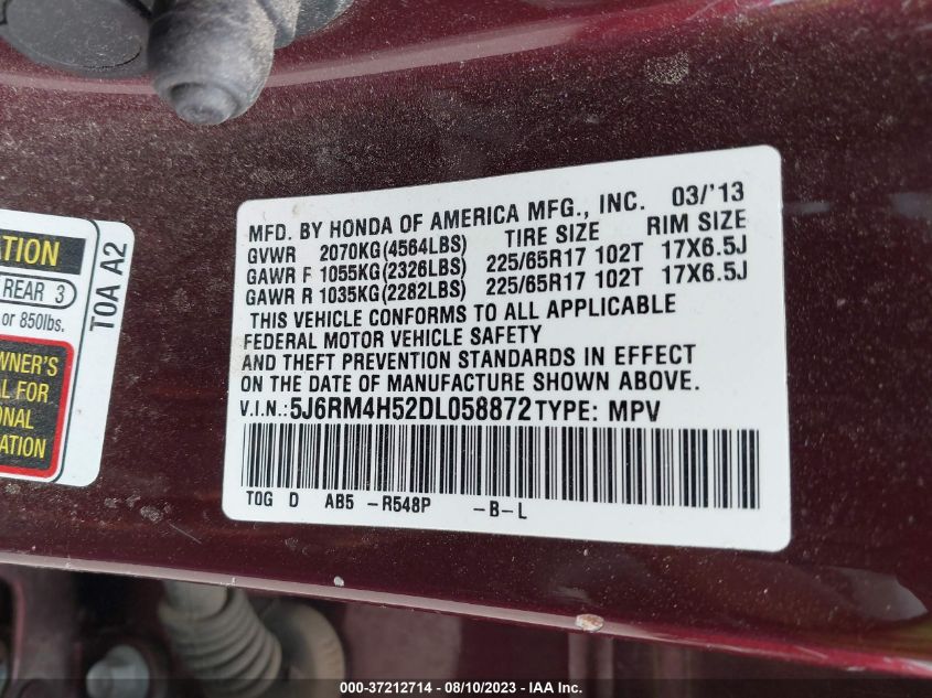 2013 HONDA CR-V EX - 5J6RM4H52DL058872