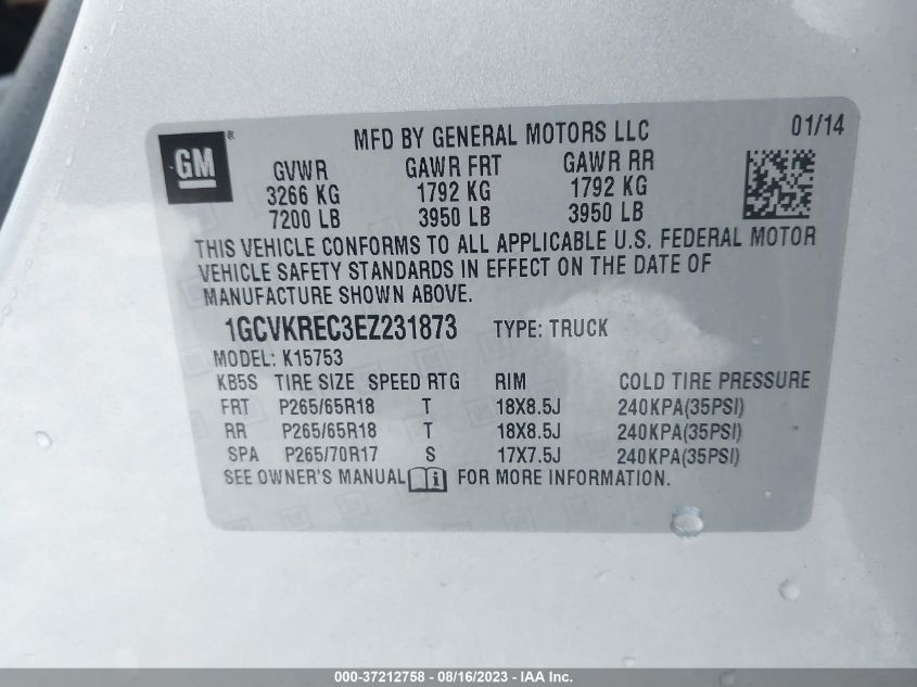 2014 CHEVROLET SILVERADO 1500 LT - 1GCVKREC3EZ231873
