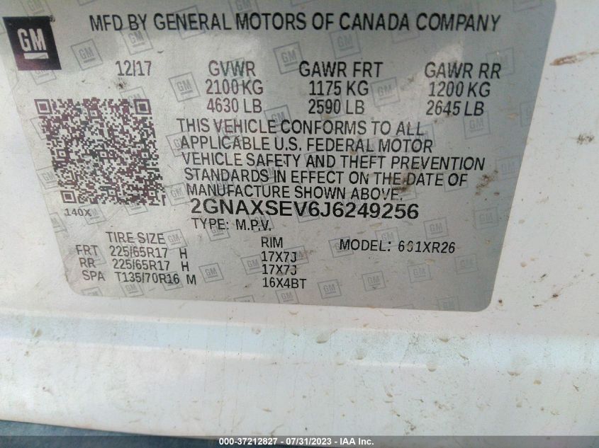 2018 CHEVROLET EQUINOX LT - 2GNAXSEV6J6249256