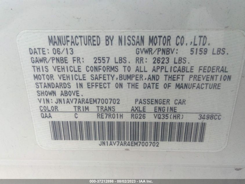 2014 INFINITI Q50 HYBRID PREMIUM/SPORT - JN1AV7AR4EM700702