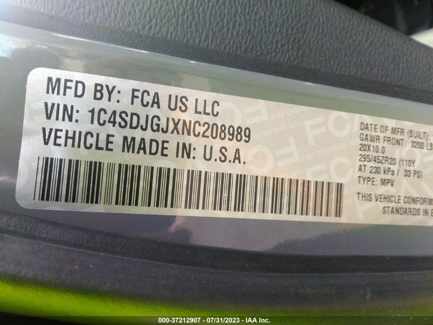 2022 DODGE DURANGO SRT 392 - 1C4SDJGJXNC208989