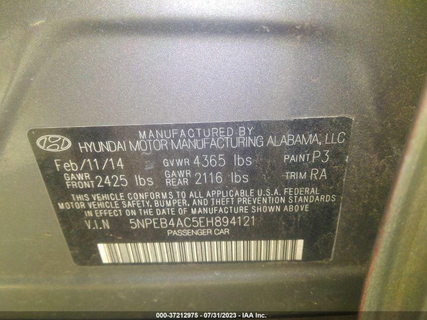 2014 HYUNDAI SONATA GLS - 5NPEB4AC5EH894121
