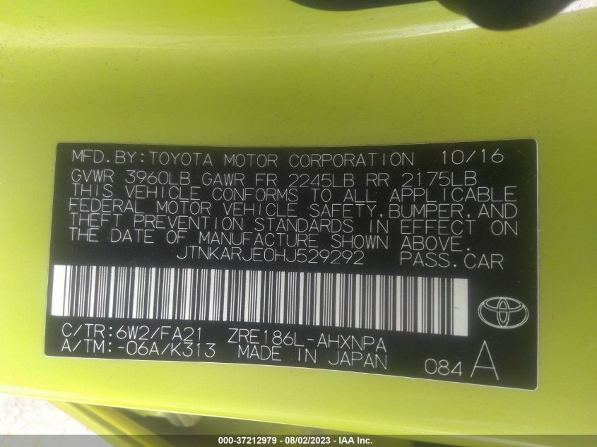 2017 TOYOTA COROLLA IM - JTNKARJE0HJ529292