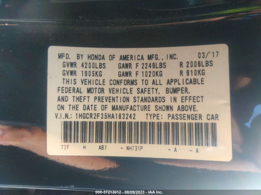 2017 HONDA ACCORD SEDAN LX - 1HGCR2F35HA183242