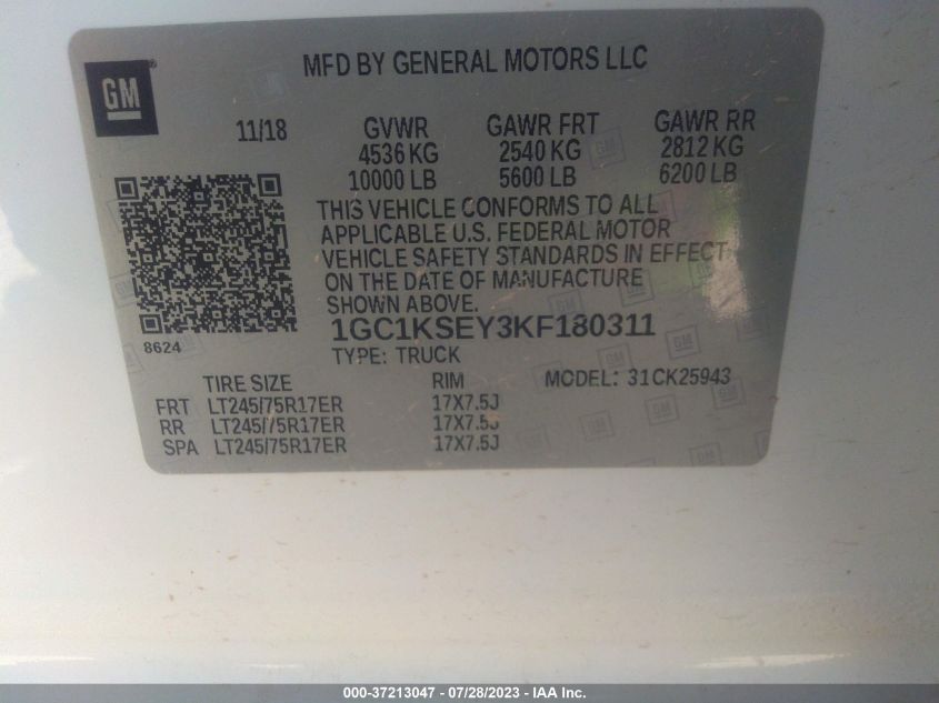 2019 CHEVROLET SILVERADO 2500HD LT - 1GC1KSEY3KF180311