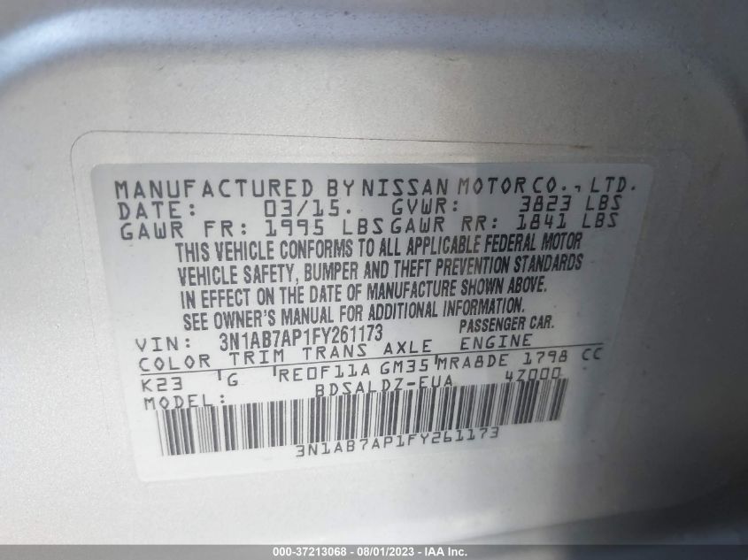 2015 NISSAN SENTRA SV - 3N1AB7AP1FY261173