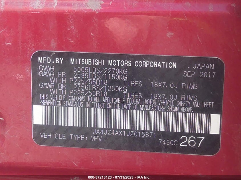 VIN JA4JZ4AX1JZ015871 2018 MITSUBISHI OUTLANDER GT