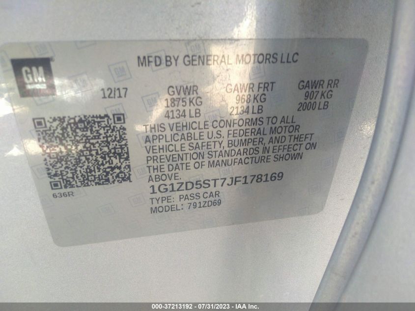 2018 CHEVROLET MALIBU LT - 1G1ZD5ST7JF178169