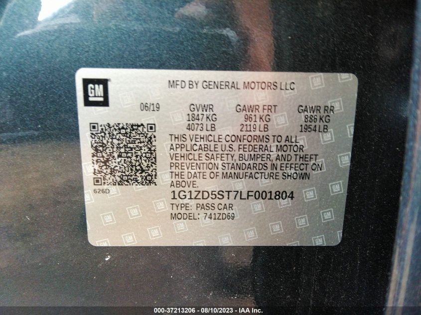 2020 CHEVROLET MALIBU LT - 1G1ZD5ST7LF001804