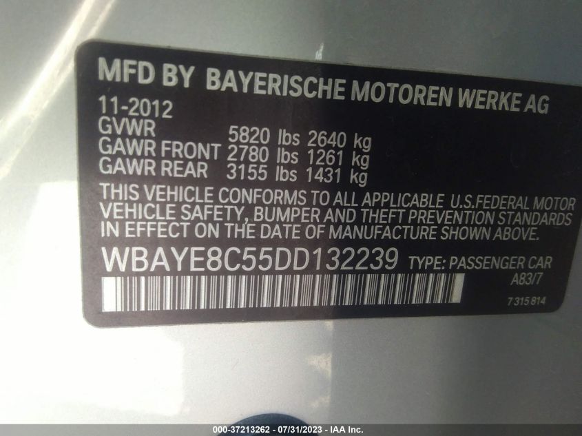 2013 BMW 750LI WBAYE8C55DD132239