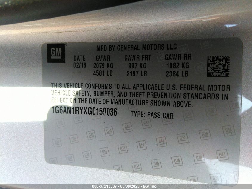 2016 CADILLAC ATS-V COUPE - 1G6AN1RYXG0150036