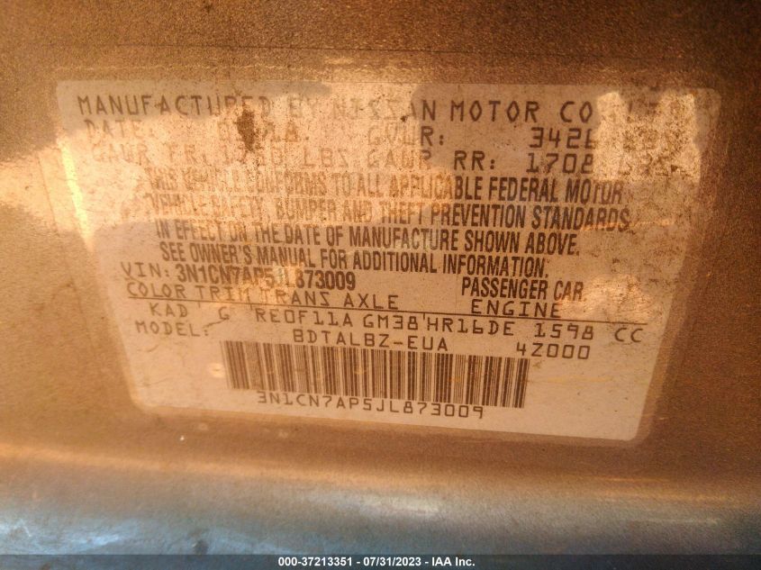 2018 NISSAN VERSA SEDAN SV - 3N1CN7AP5JL873009