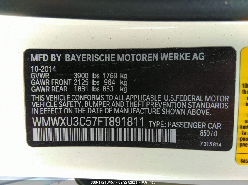 2015 MINI COOPER HARDTOP 4 DOOR S WMWXU3C57FT891811