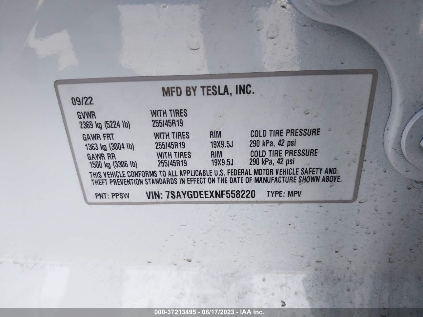 7SAYGDEEXNF558220 Tesla Model Y LONG RANGE 9