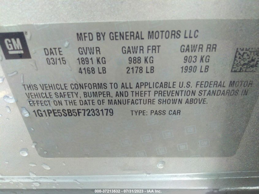 2015 CHEVROLET CRUZE LT - 1G1PE5SB5F7233179