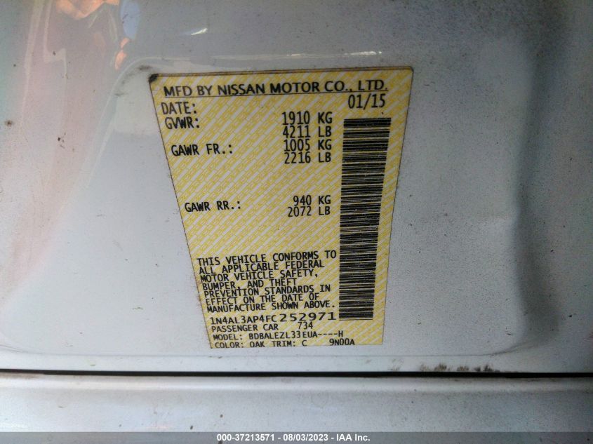 2015 NISSAN ALTIMA 2.5 S - 1N4AL3AP4FC252971