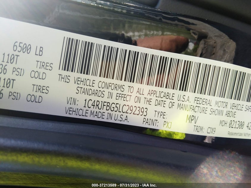 VIN 1C4RJFBG5LC292393 2020 JEEP GRAND CHEROKEE LIMITED