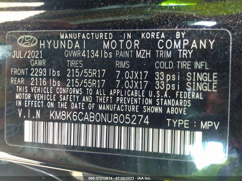 2022 HYUNDAI KONA SEL - KM8K6CAB0NU805274