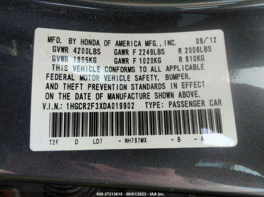 2013 HONDA ACCORD SDN LX - 1HGCR2F3XDA019902