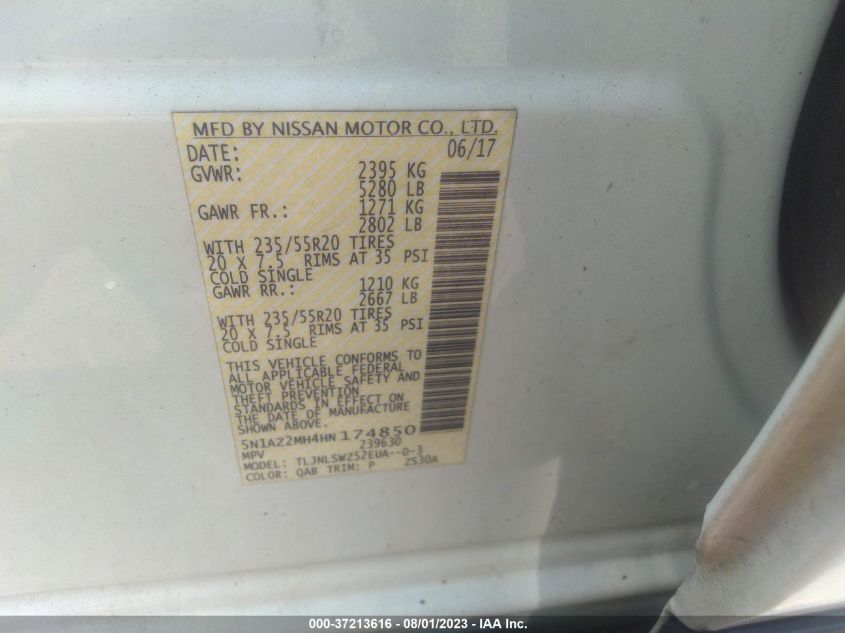 2017 NISSAN MURANO PLATINUM - 5N1AZ2MH4HN174850