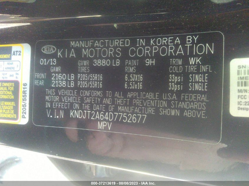 2013 KIA SOUL + - KNDJT2A64D7752677