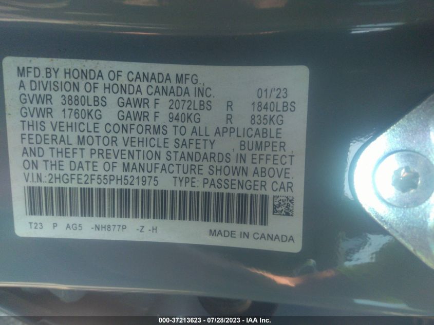 2023 HONDA CIVIC SEDAN SPORT - 2HGFE2F55PH521975