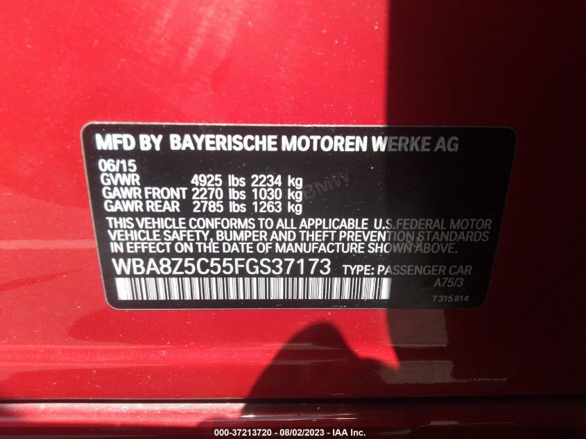 2015 BMW 3 SERIES GRAN TURISMO 328I XDRIVE WBA8Z5C55FGS37173