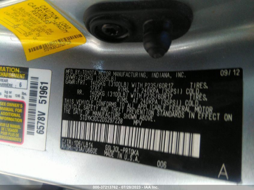 2013 TOYOTA SIENNA LTD - 5TDYK3DC2DS297228