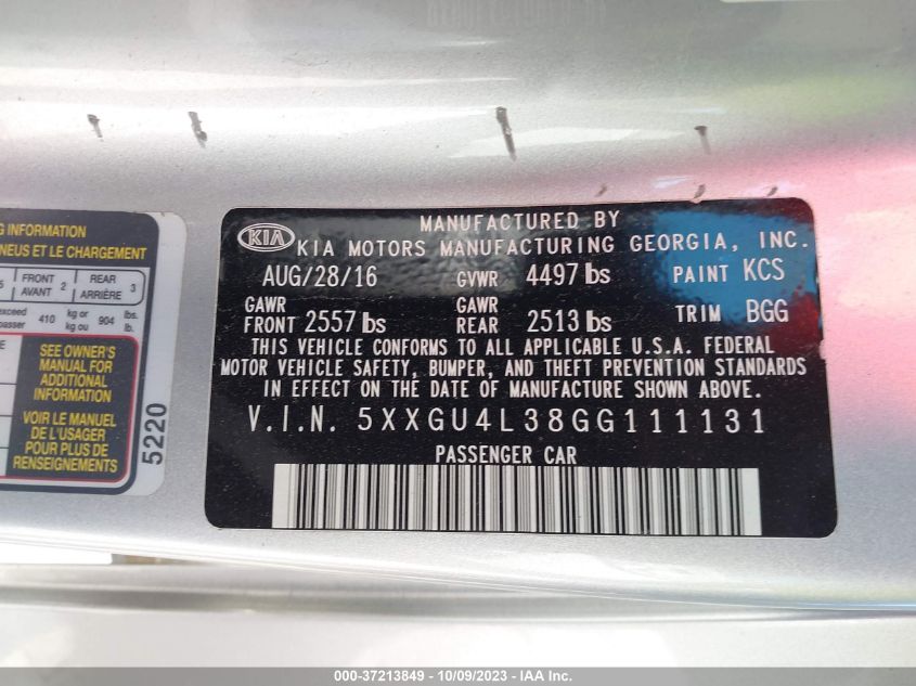 2016 KIA OPTIMA EX - 5XXGU4L38GG111131