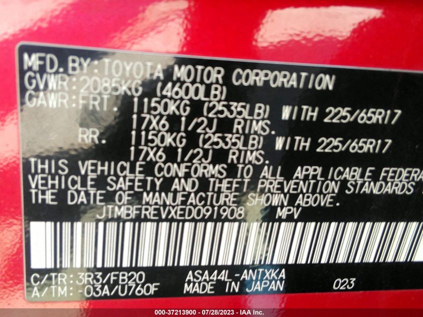2014 TOYOTA RAV4 LE - JTMBFREVXED091908