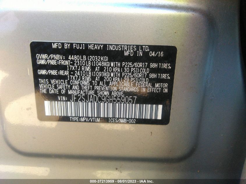 2016 SUBARU FORESTER 2.5I PREMIUM - JF2SJADC9GH559057
