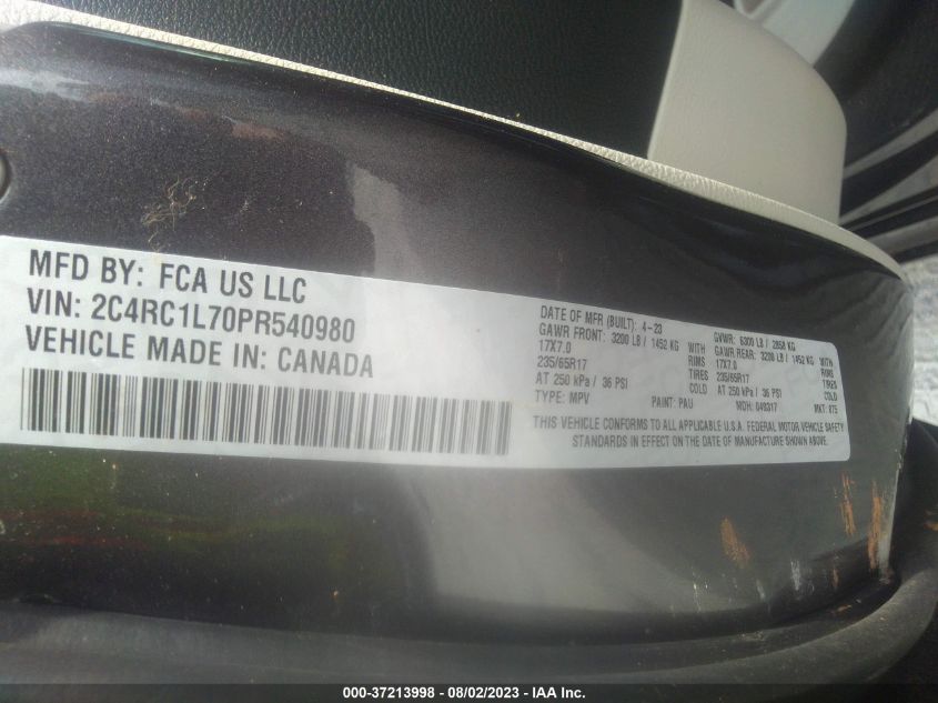 2023 CHRYSLER PACIFICA HYBRID TOURING L - 2C4RC1L70PR540980