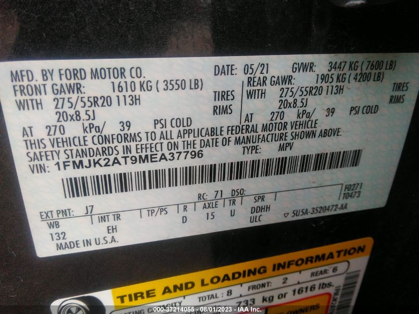2021 FORD EXPEDITION MAX LIMITED - 1FMJK2AT9MEA37796