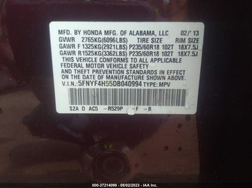 2013 HONDA PILOT EX-L - 5FNYF4H55DB040994