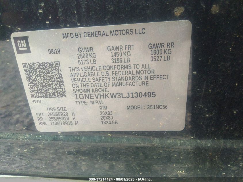 2020 CHEVROLET TRAVERSE LT LEATHER - 1GNEVHKW3LJ130495