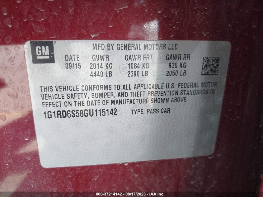 2016 CHEVROLET VOLT PREMIER - 1G1RD6S58GU115142