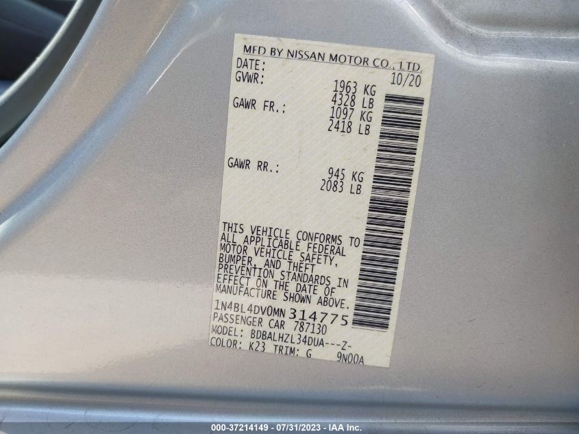 2021 NISSAN ALTIMA 2.5 SV - 1N4BL4DV0MN314775