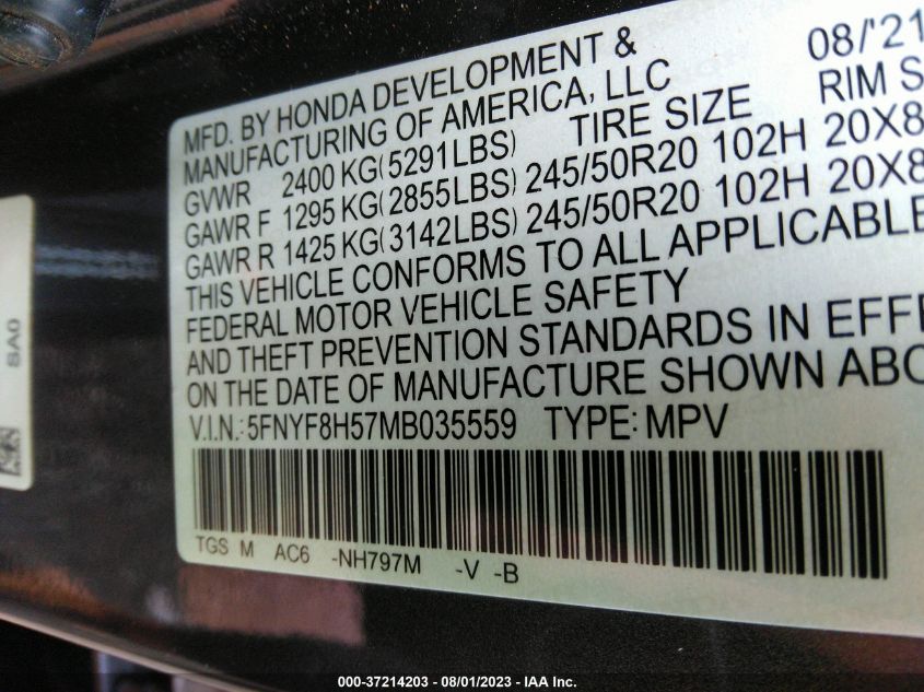 2021 HONDA PASSPORT EX-L 5FNYF8H57MB035559