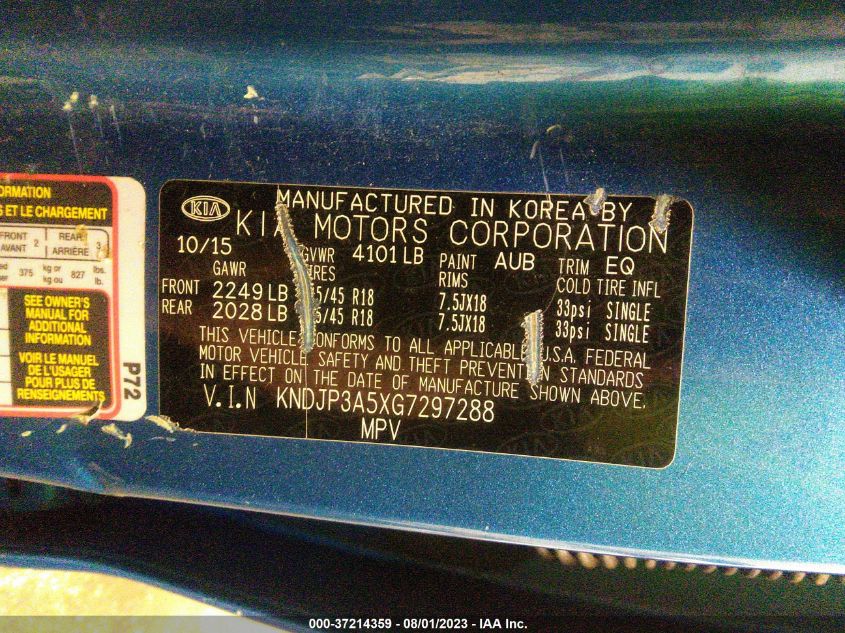 2016 KIA SOUL + - KNDJP3A5XG7297288