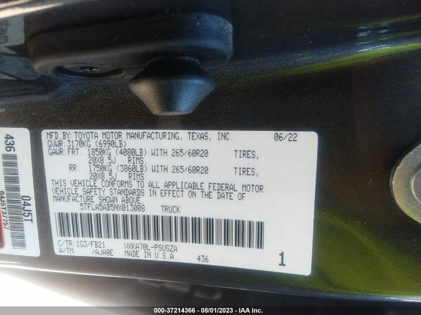2022 TOYOTA TUNDRA 2WD SR5 - 5TFLA5AB5NX013008