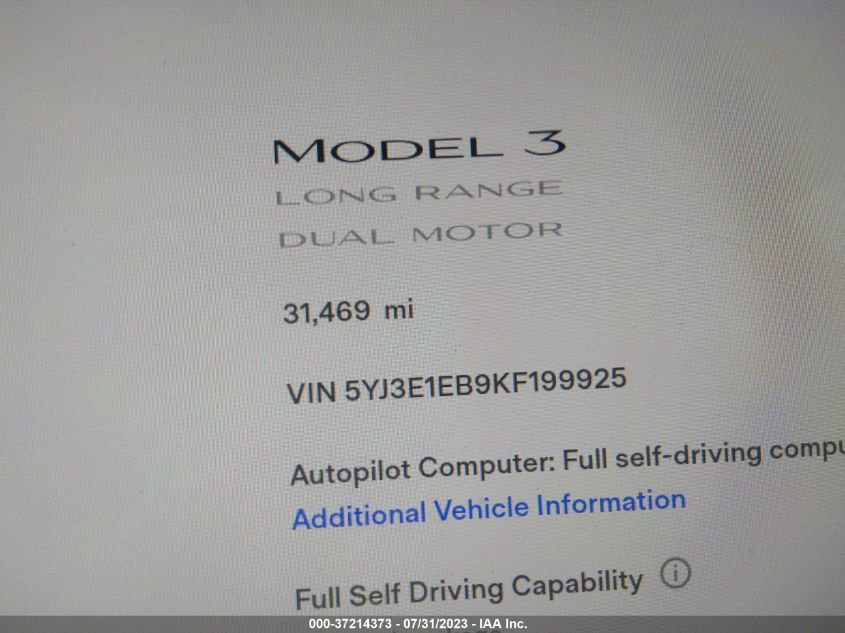 2019 TESLA MODEL 3 LONG RANGE/PERFORMANCE - 5YJ3E1EB9KF199925