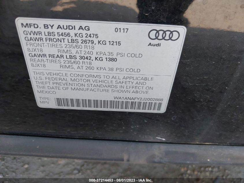 2018 AUDI Q5 PREMIUM/TECH PREMIUM - WA1ANAFY2J2002888