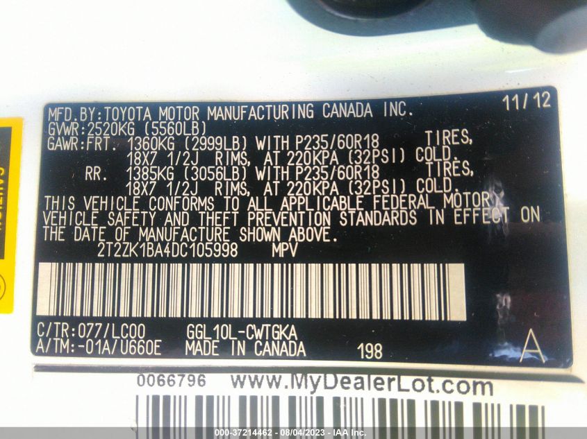 2013 LEXUS RX 350 - 2T2ZK1BA4DC105998
