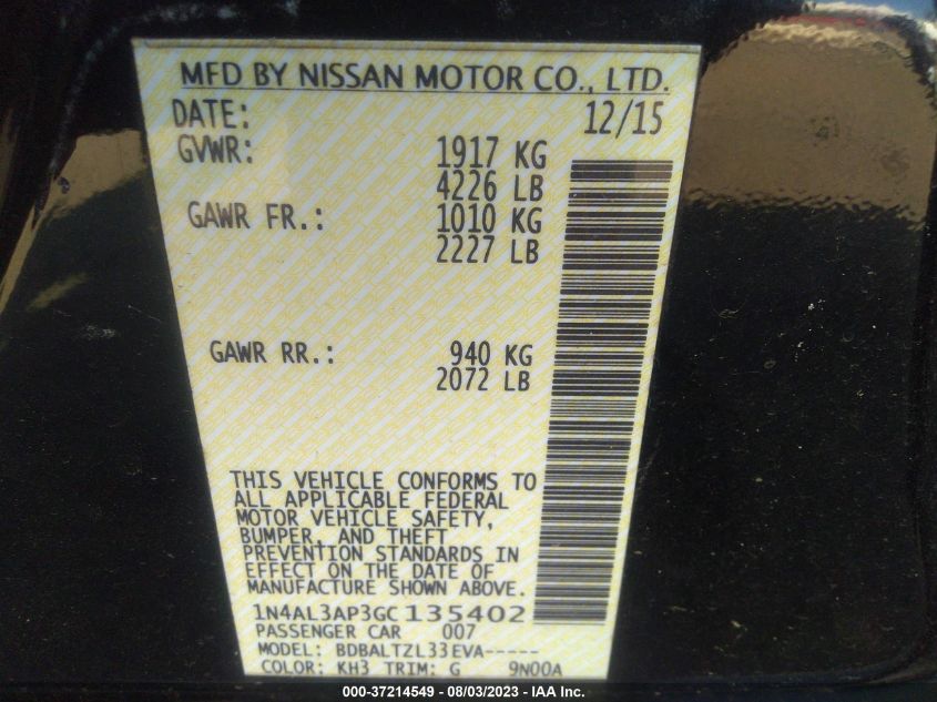 2016 NISSAN ALTIMA 2.5 SL - 1N4AL3AP3GC135402