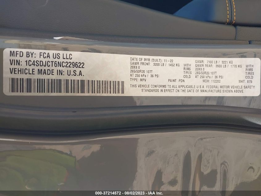2022 DODGE DURANGO R/T - 1C4SDJCT6NC229622