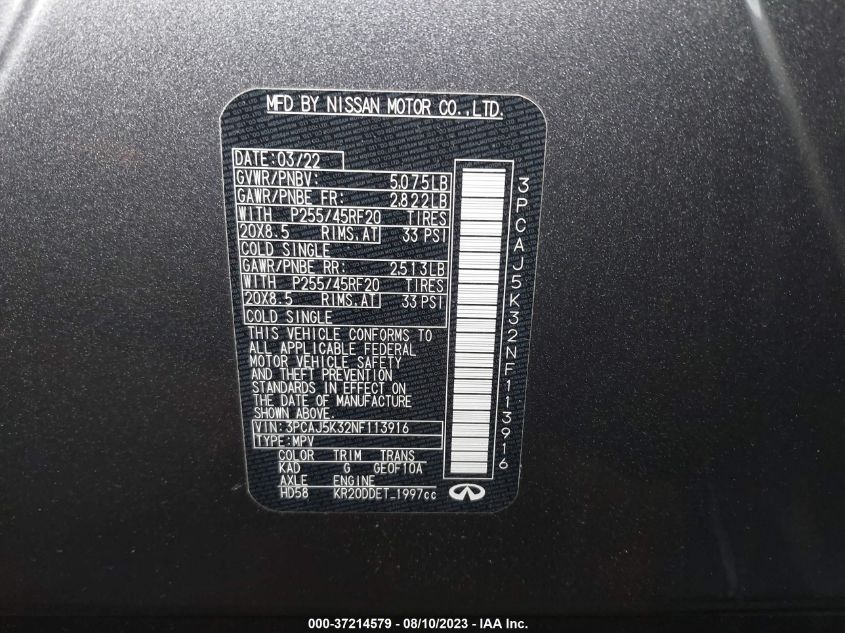 2022 INFINITI QX55 ESSENTIAL 3PCAJ5K32NF113916